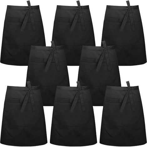 Tablier de Cuisine Noir 55868cm Avec 3 Poches - Demi-Taille Pour Hommes Femmes Serveurs Chefs Bistro (8 Pièces) (1/5)