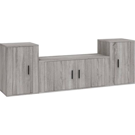 Conjunto de muebles mueble buffet TV televisión salón dormitorio 3 piezas sonoma madera de ingeniería gris 020024636