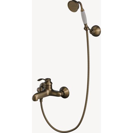 Mitigeur de douche mural en laiton antique – Bec incurvé – Poignées croisées – Confort d'utilisation optimal – Lookshop