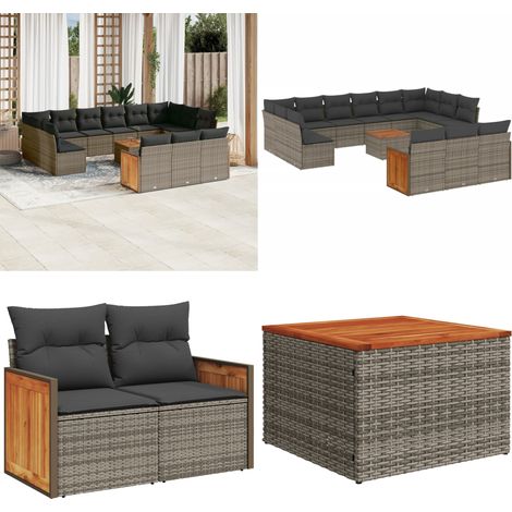 14-tlg. Garten-Sofagarnitur mit Kissen Grau Poly Rattan - Gartenmöbel Set - Rattan Möbel - Outdoor Möbel - Lounge Set - Esstisch - Home & Living (1/5)