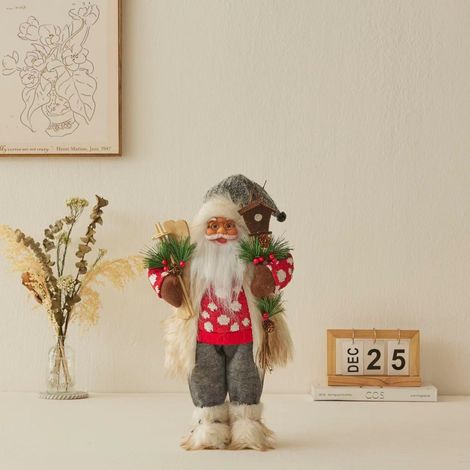 Ochine Statuetta Babbo Natale 45 cm – Tessuto Non Tessuto e Plastica, Design Tradizionale con Motivo a Pois Rossi – Ideale per Decorazione Tavolo Interno (1/4)