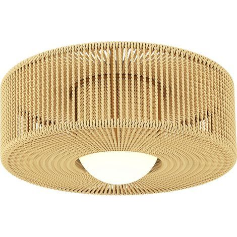 Plafonnier de style bohème, suspendu avec douille LED G9, abat-jour rond en corde de chanvre (1/5)