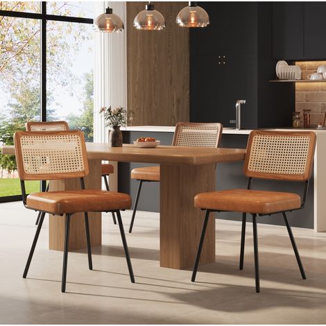 Sillas de comedor, lote de 4, 61 x 46 x 79 cm, PU, ratán PE, patas de metal marrón OKMYHOME (1/5)