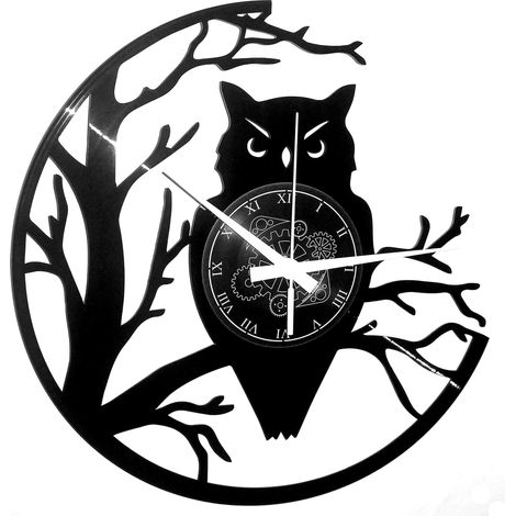 Horloge Murale en Vinyle Hibou Garçons Fille Décoration pour Cuisine Salon Sagesse Oiseau Gothique Nuit Animal Thème (1/5)