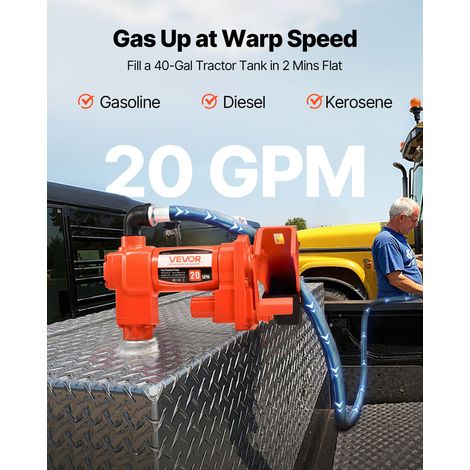 Pompe Transfert Carburant 12 V CC 75,7 L/min 1/4 CV Pompe Transfert Diesel avec Buse Manuelle, Tuyau de Refoulement et d'Aspiration… (1/5)