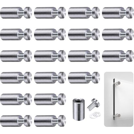 Abstandshalter, 20 Stück Abstandsschrauben, Abstandsbolzen für Glaswerbungsachsen, Fixierung von Glasabstandshaltern für Werbung, für Plaketten und Schilderdisplays, 12 x 25 mm (Silber) (1/4)