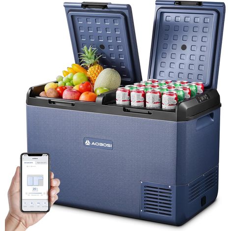 Glaciere Electrique: 95L Glaciere a Compression, -20℃ à 20℃ Frigo Compression 12v avec APP contrôle, Double Zone Glaciere Electrique 12v 220v pour Voiture, Camion, Camping-Car [Classe énergétique E]