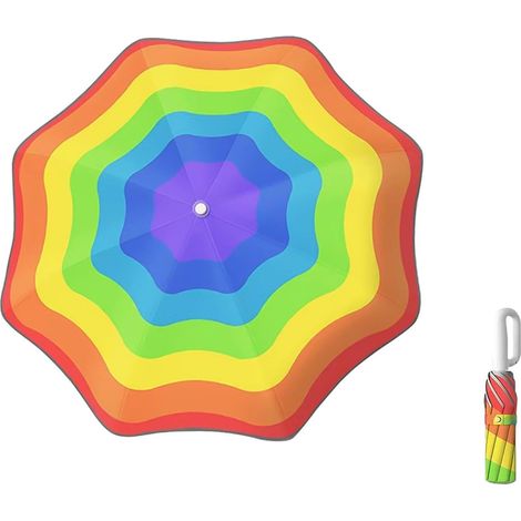 Parapluie enfant réfléchissant, coupe-vent, pliable, auto, poignée crochet, UPF 50, arc-en-ciel. (1/5)