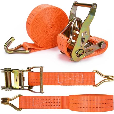 2 Pièces Sangle à Cliquet avec Crochets,Longueur 6 m,Largueur 3.8 mm,Sangle d'Arrimage à Cliquet,Sangles de Serrage,Supportant Une Charge Maximale Totale de 2000 kg