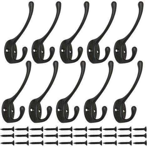 YMYNY 10 Pièces Crochets Penderie Vintage Noir, Crochets Muraux Crochet en Métal Crochet Manteau Crochets avec 25pcs Vis pour Porte Crochets Porte Cuisine Salle De Bains (Black)