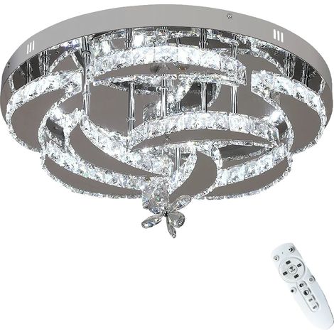 Lampadario in cristallo e acciaio inossidabile, illuminazione a LED dimmerabile, modello B argento, dimmerabile con telecomando. (1/2)