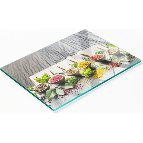 Planche à découper et à servir décorative en verre avec épices colorées 80x52 cm (1/5)