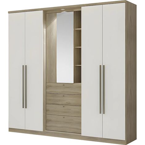 Armadio 4 ante con specchio e cassetti L.240cm Quercia e avorio - ISAK (1/4)