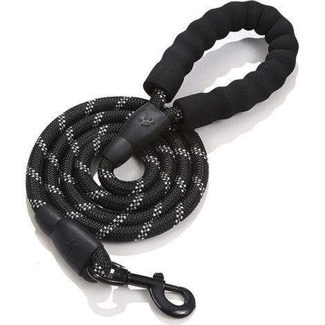Laisse Chien, 150cm Durable Laisse Chien avec Poignée Double et Fils Réfléchissants pour Chiens Petits Moyens et Grands Marche et Courir (Noir) (1/3)