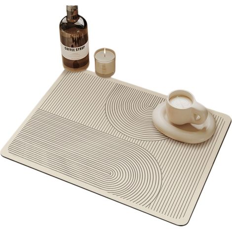 Tapis d'égouttage de cuisine blanc cassé, 40 x 50 cm, résistant à la chaleur, très absorbant, antidérapant, pour machine à café et évier. (1/4)