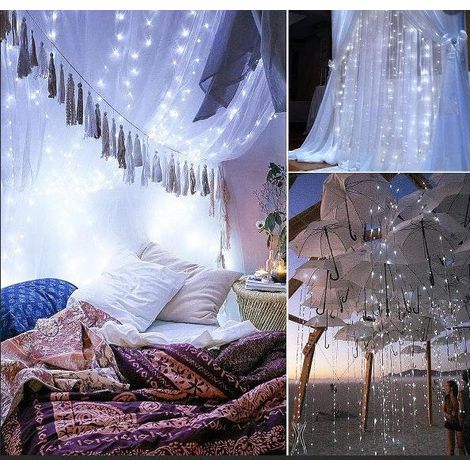 Guirlande lumineuse 3x3m, 300 LED, rideau lumineux intérieur/extérieur avec 8 modes et prise UE, étanche IP44, rideau lumineux LED pour la Saint-Valentin, les fêtes (blanc froid ou blanc chaud)