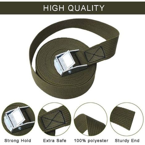 Sangle À Cliquet - 25 Mm X 3 M - Pour Fixation De Chargement Sur Toit Galerie Remorque Kayak - Lot De 6 (1/5)