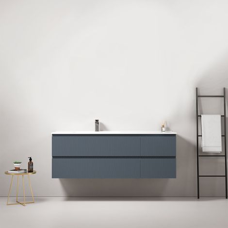 Mobile bagno sospeso cannettato 140 cm Blu Mare Lavabo a Sinistra in Resina Senza Specchio - Fiji Paint (1/4)