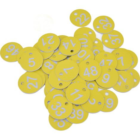 50 étiquettes rondes numérotées en ABS avec trou pour ruches, pour l'apiculture et l'élevage, jaune clair, de 1 à 50. (1/5)