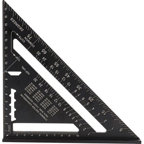 7" Rapporteur d'angle de triangle, couleur noire, Équerre Triangle Règle d'Angle Rapporteur en alliage d'aluminium (Métrique) (1/5)