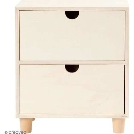 Commode - Non traité - 2 tiroirs - Bois massif - Marron - 23 x 20 x 11,5 cm