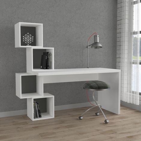 Decortie Balance Modern Desk White Anthracite Grey With Shelves Width 153.5cm (1/3)