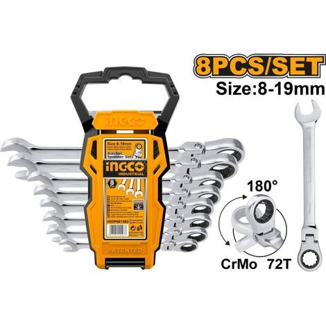 8 Chiavi a snodo Combinate con cricchetto e fisse da 8/10/12/13/14/15/17/19 mm (1/2)