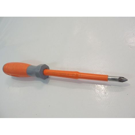 Tournevis cruciforme Pozidrive 5x100mm isolé 1000V manche bi-matière lame acier chromé empreinte PZ1 DERANCOURT POZI5X100B (1/3)