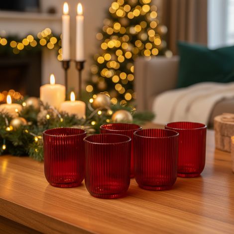 Bicchiere in vetro rosso da 260 ml decorazione moderna, set da 6 pezzi (1/3)