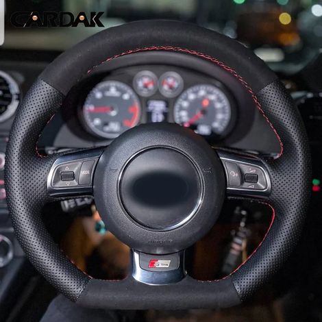 Housse de volant cousue main compatible avec Audi TT TTS (8J) 2006-2013 2014 A3 S3 (8P) Sportback 2008 2009 2010 2011 201 (1/5)