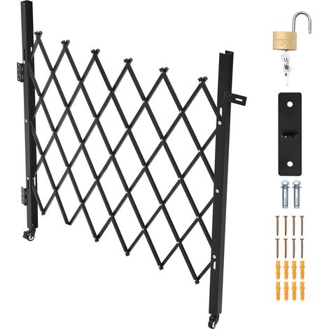 Mophorn Cancello di sicurezza pieghevole singolo, cancello a forbice bloccabile con ruote girevoli, cancello retrattile in acciaio per ingressi, garage, magazzini e piscine, 43,31 x 51,57 pollici (1/5)