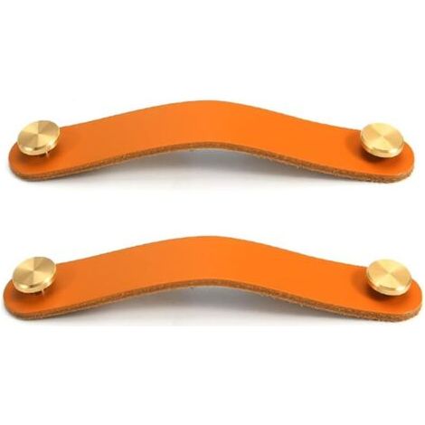 QORVA-Ensemble de 2 poignées de porte d'armoire en laiton et cuir orange, longueur 130 mm, avec vis, adaptées aux armoires et aux cuisines
