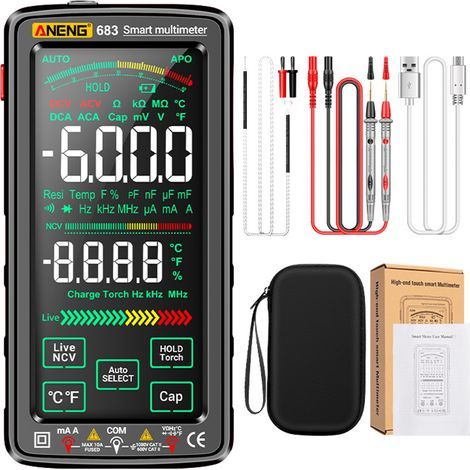 Multimètre numérique 6000 comptes – Tension AC/DC 0-1000V – Courant 0-10A – Résistance 0-60MΩ – Écran tactile couleur VA (1/5)