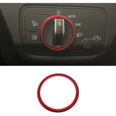 (Rouge) Anneau décoratif autocollant de protection pour bouton de commande de phares de voiture, accessoire auto compatible avec Audi A3 8V 2014-2019 Q2L S3 (1/5)