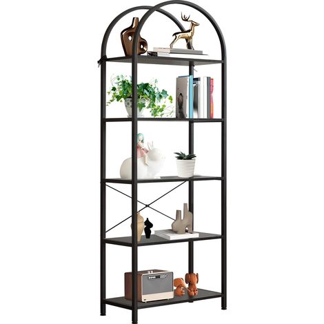 Bücherregal aus Metall, 5 Ebenen, gewölbtes Aufbewahrungsregal, Bibliothek, Regal mit offenen Regalen, für Wohnzimmer, Schlafzimmer, Büro, Schwarz (1/5)
