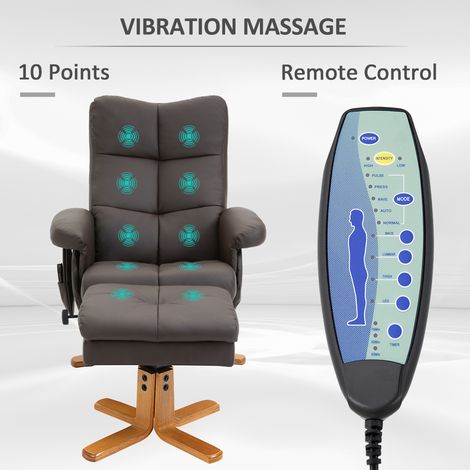 Fauteuil relax inclinable avec repose-pieds, pivotant 360°, fonction massage, poche latérale, similicuir marron pour salon (1/4)