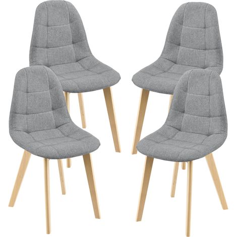Set di 4 Sedie Imbottite per Sala di Pranzo/Attesa/Salotto/Studio - 4 Sedie in Stile Trapuntato - Rivestimento in Tessuto, Gambe in Legno di Faggio - Grigio Chiaro (1/5)