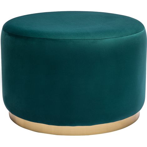 Runder Pouf aus petrolblauem Samt und goldenem Metall D54 cm AMAYA
