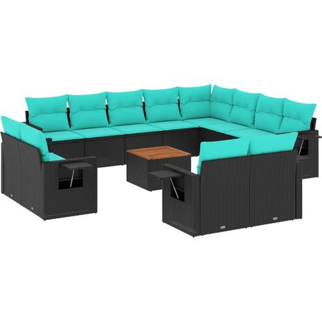 Maison Exclusive - 13-teiliges Gartensofa-Set mit Kissen, schwarz