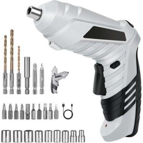 Cordless Drill Driver 3.6Nm, 1300mAh 3.6V Screwdriver + 26 Accessories, 2 Rotation Directions + LED Light, USB Charging Cable, Ideal for Tradespeople, Furniture and Toy Assembly (1/5)