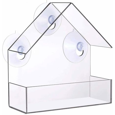 MINKUROW Transparenter Vogelfutterspender, Acryl-Vogelhaus-Vogelfutterspender mit Saugnäpfen, Samenspender, 15 x 15 x 7 cm