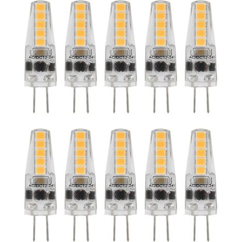 10 G4-LED-Lampen, 2 W, 3000 K, 12–24 V Wechselstrom, dimmbar, für Kronleuchter, Deckenleuchten und Tischlampen, warmweißes Licht