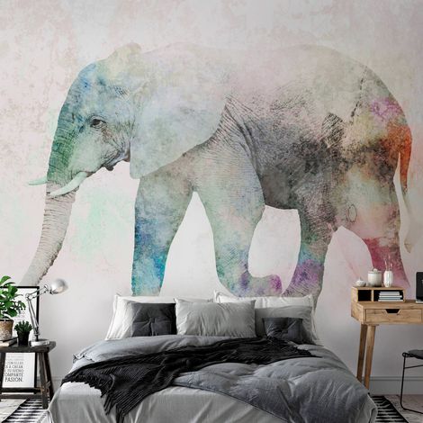 Papier peint adhésif Éléphant peint - 245 x 175 cm (1/4)