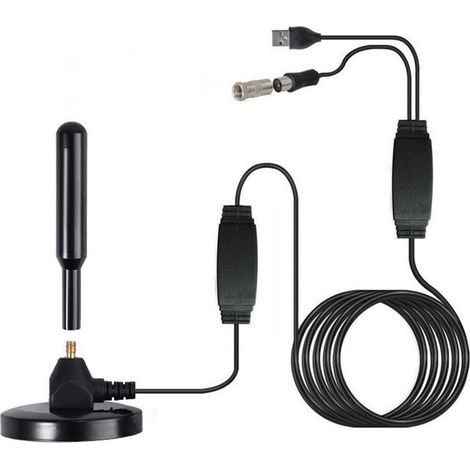 Antenne TV numérique DVB-T2,Antenne TV Puissante,TNT Amplificateur Signal Prendre en Charge de TV 4K 1080P VHF HDTV Gratuites,pour Intérieur et Extérieur,avec Base Magnétique avec Câble 5m (1/5)