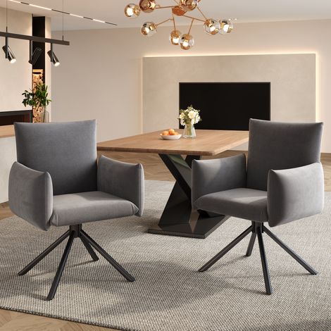 Sillas de comedor giratorias, lote de 2, terciopelo gris, 360°, con reposabrazos DESVIAE (1/5)
