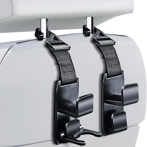 BEBUSINGOTO Gancho mágico para reposacabezas de coche, gancho para billetera, organizador de asiento de coche, gancho detrás del asiento, para colgar billetera o bolso, negro, paquete de 2 (1/2)