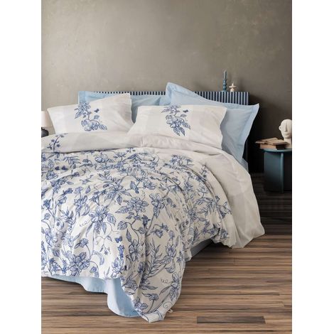 Set di biancheria da letto - 1 copripiumino 240 x 220 cm + 2 federe 60 x 60 cm - 100% cotone rinforzato - Blu (1/2)