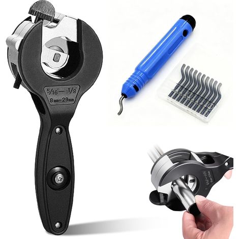Coupe-tubes à cliquet pour acier inoxydable et cuivre (8-29 mm), machine à couper les tubes en acier inoxydable et plastique, kit de coupe-tubes avec 3 disques de coupe de rechange (1/5)