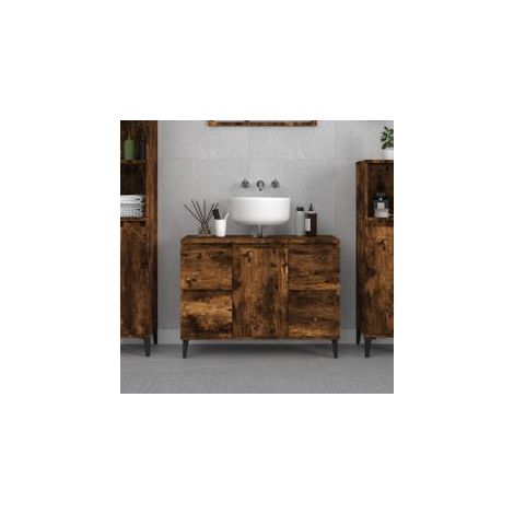 Meuble d'évier chêne fumé 80x33x60 bois d'ingénierie