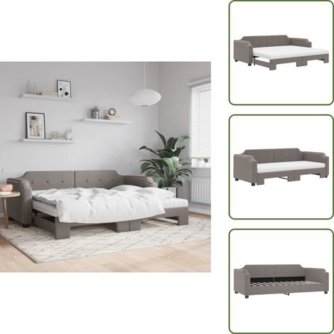 The Living Store Divano Letto Estraibile con Materassi Tortora 90x200 cm Tessuto - Letto da giorno